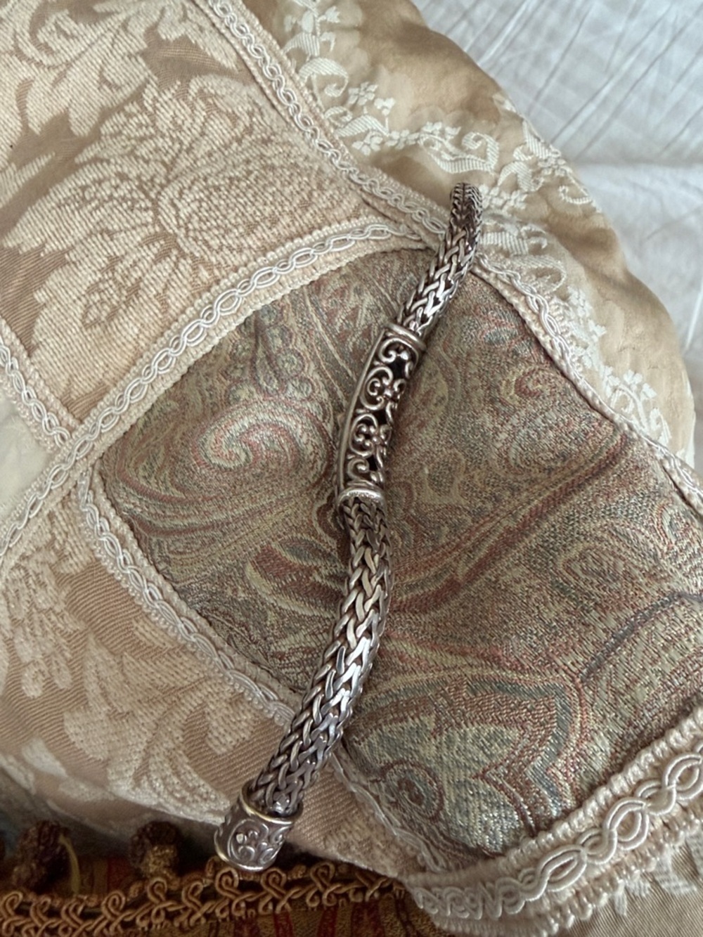 Intricate Sterling Silver Braided Women's Bracelet amethyst and peridot - Picture 6 of 17